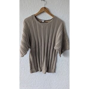 Coldwater Creek Womens Beige 100% Cotton Ribbed Short Sleeve Sweater Top Large